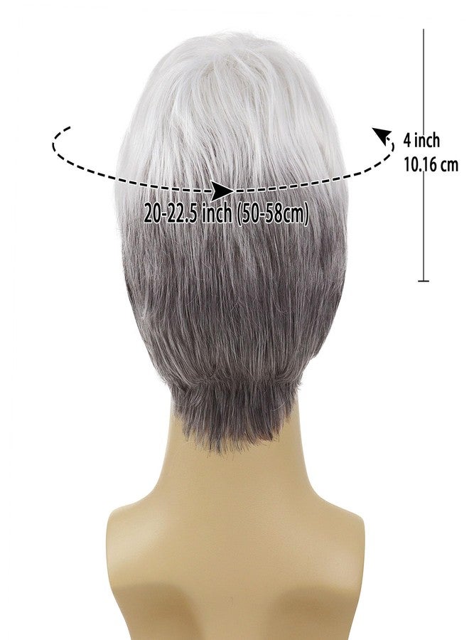 GNIMEGIL Short White Wigs For Men Ombre Silver Blanche Wig Male's Toupees Halloween Costume Older Man Kenny Rogers Natural Side Part Synthetic Fiber Seniors Hair - Image 4